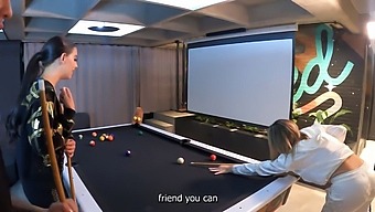 A Scintillating Threesome Featuring Two Stunning Latinas On A Pool Table