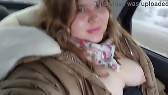 Chubby Cutie With Big Boobs Pleasures Herself In The Backseat