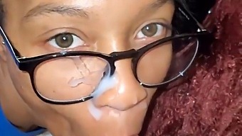 Ebony Woman Gets A Face Full Of Cum