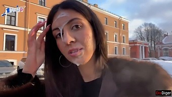 Stunning Woman Parades In Public With Semen On Her Face As A Gratuity From An Unknown Person - Cumwalk