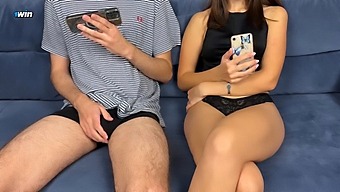 Stepbrother Joins Stepsister In Watching Porn And Masturbating, But She Takes It Further With A Handjob And Squirts