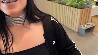 Beautiful Latina Teen Gets Deep And Personal With A Fan At The Mall.